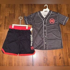 Spiderman Black and Red Button Down Shirt & Shorts Large